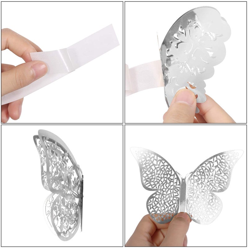 Bememo 72 Pieces 3D Butterfly Wall Decals Sticker Decal Wall Decor Art Decorative Sticker 3 Sizes for Room Home Nursery Classroom Offices Bedroom Bathroom Living Room Decor(Silver) - Image 5